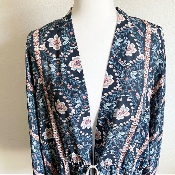 FLINT & Moss Floral Front Tie Kimono Robe Top L - Picture 3 of 8